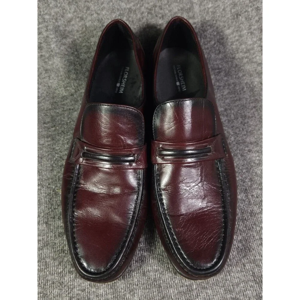 Florsheim Como Strap Loafers Mens 11.5 B Burgundy Leather Slip On Dress Shoes